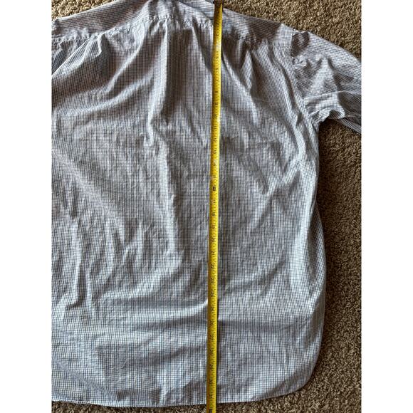 Luigi Borrelli Italian Made 16.5 100% Cotton Blue and Tan Plaid Dress Shirt - Picture 8 of 9